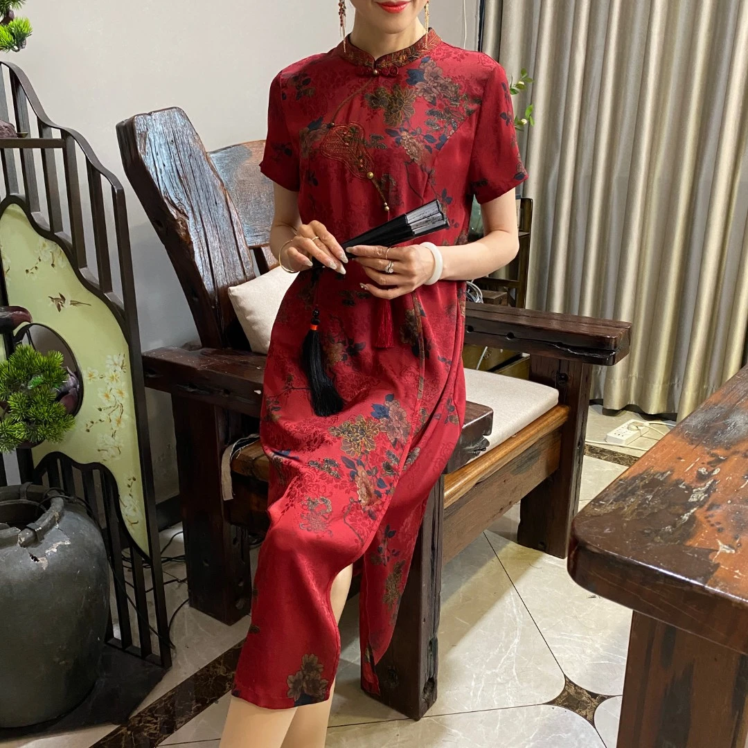 junshangqiyi/君尚绮依2025夏季时尚百搭刺绣盘扣国风气质连衣裙