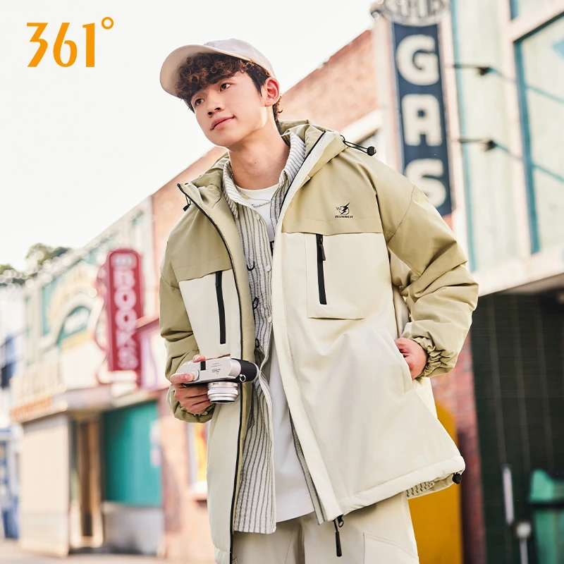 361°连帽棉服男款冬季外套加厚保暖撞色拼接情侣穿搭户外运动棉衣