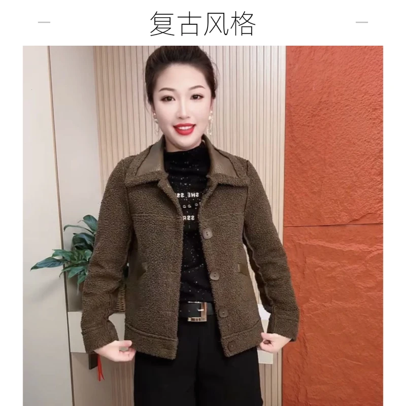 【反季福利】皮衣女秋冬干练加绒加厚皮毛一体小个子纽扣两面穿外套