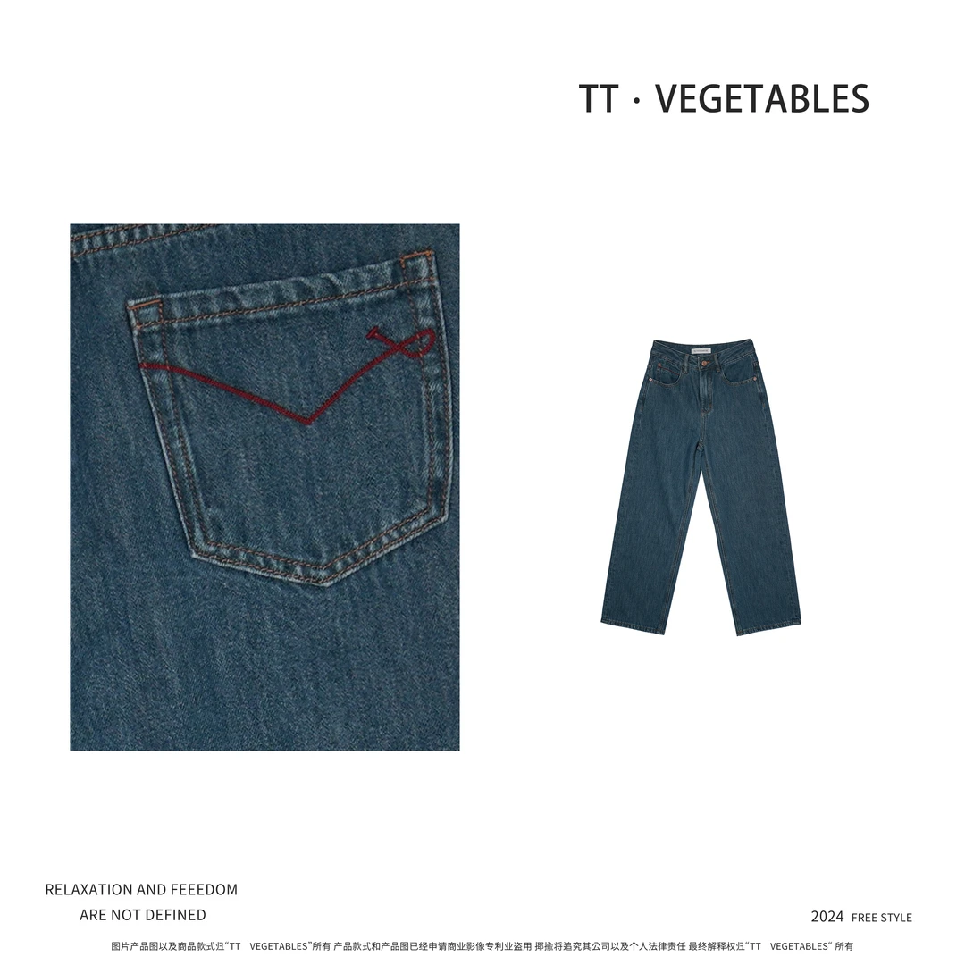 争妍斗艳“520” 直筒秋季气质显瘦宽松百搭牛仔裤 923016