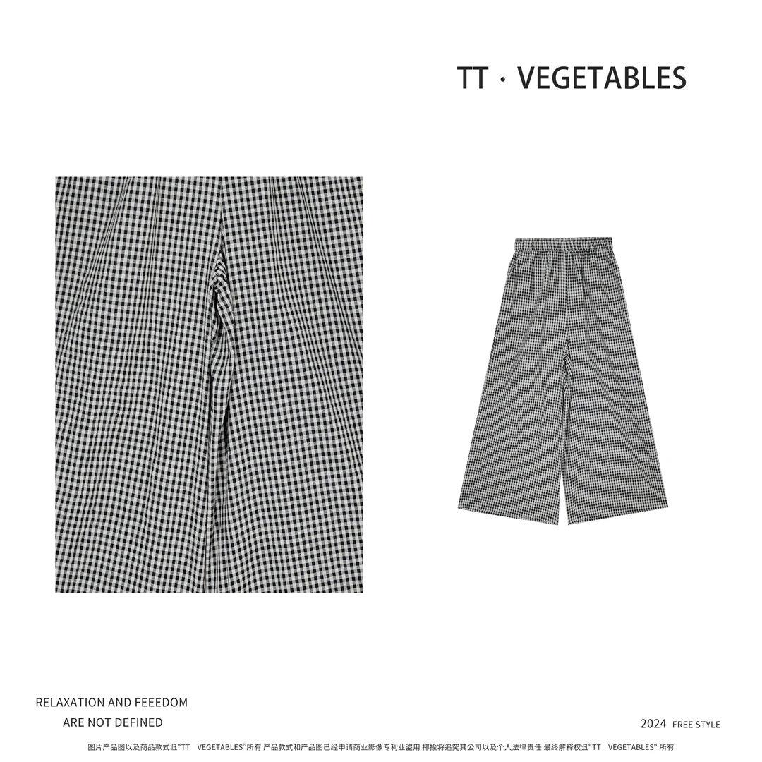 莫奈花园 直筒格子运动休闲裤显瘦宽松913930