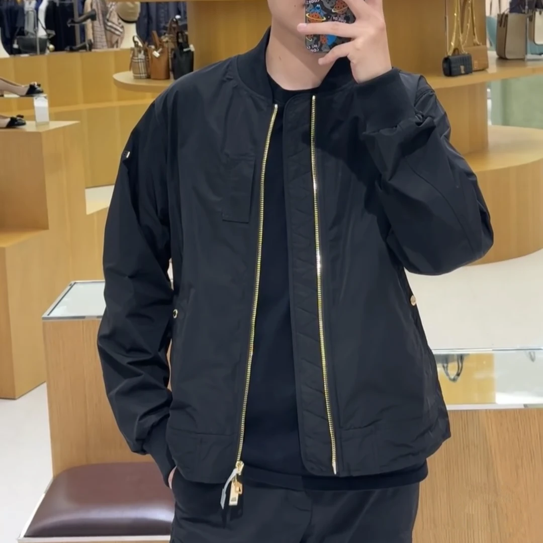 BURBERRY/博柏利 男士黑色涤纶形状记忆塔夫绸飞行员夹克80616491