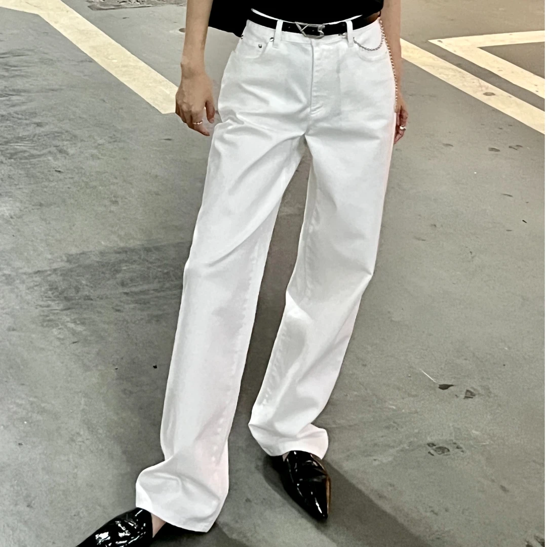 AMASS/阿玛施休闲裤白色时尚长裤宽松夏季百搭牛仔直筒裤 5100470