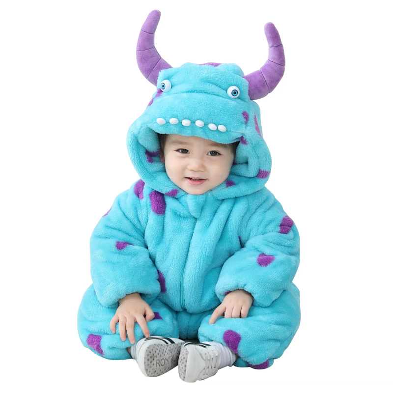 婴儿连体衣秋冬加厚毛怪外套棉服宝宝衣服小怪兽可爱超萌外出服
