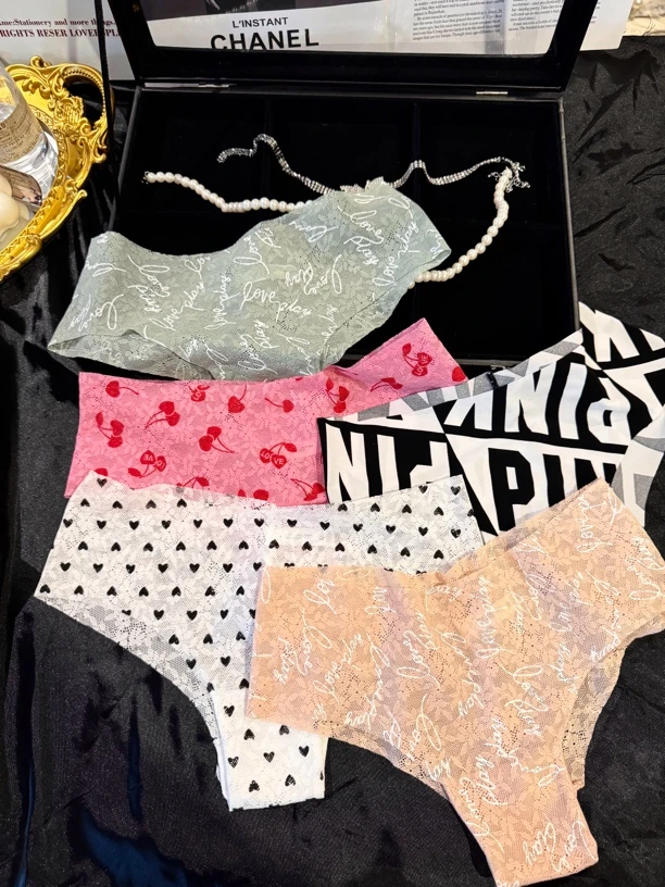 超薄一片式～法式全蕾丝性感甜美少女ins风舒适无痕内裤女