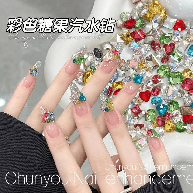 彩色糖果汽水美甲钻 新款超闪小猴子混彩K9尖底 反潮复古 爆款
