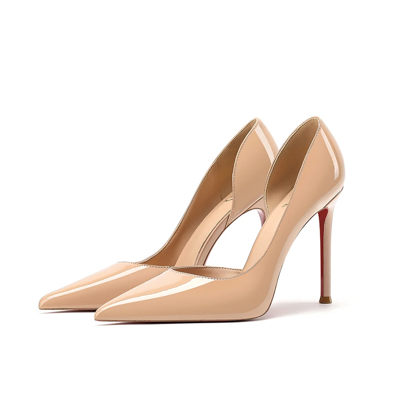 裸色尖头侧空红底高跟鞋女2025年春秋季新款气质百搭网红细跟单鞋