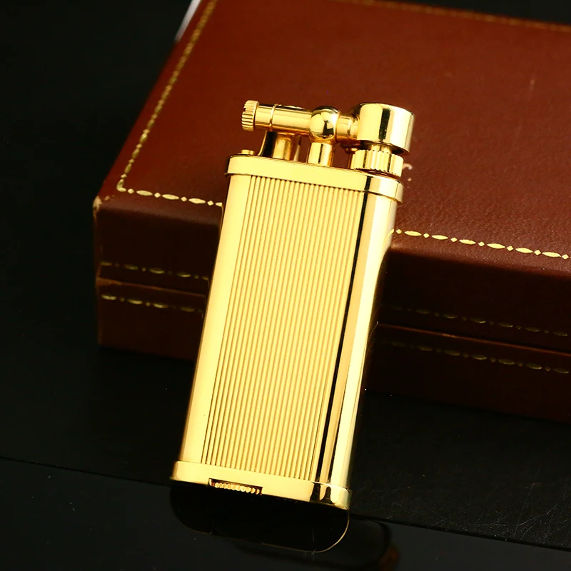 d家充气打火机镀金竖条纹抬臂机收藏款送礼