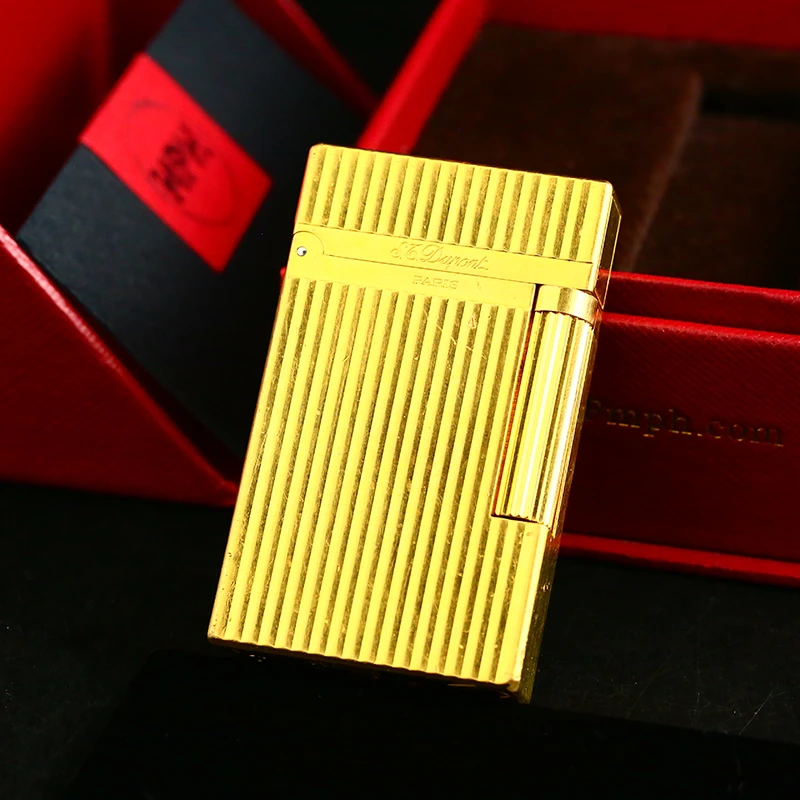 S.T. Dupont/都彭充气打火机镀金竖条纹L2大号时尚经典朗声款复古