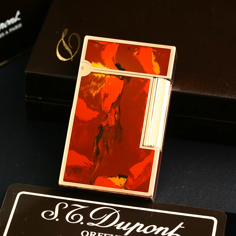 Dupont充气打火机红色油画L2大号男士个性款复古