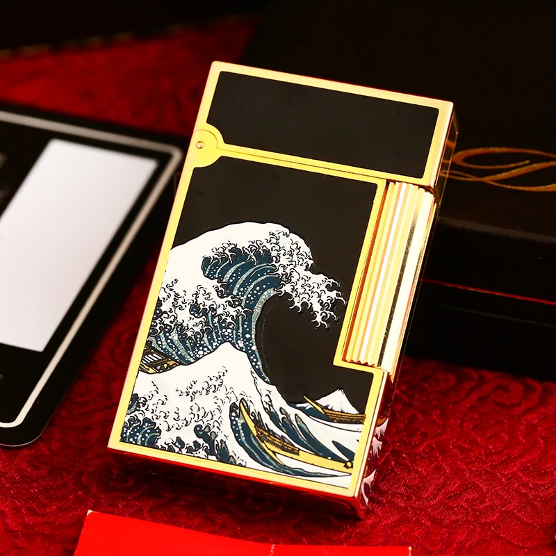 S.T. Dupont/都彭黑色中国漆时绘海浪L2大号充气打火机男士