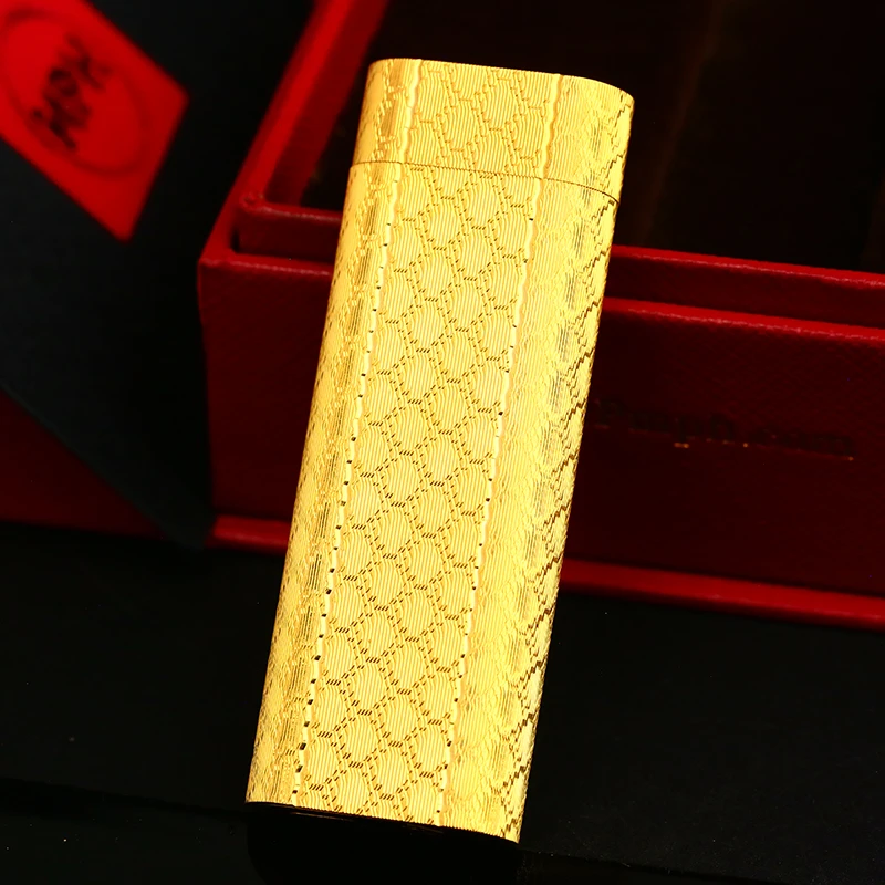 充气打火机镀金金钱纹长款圆柱精品送男友高档复古个性男士经典