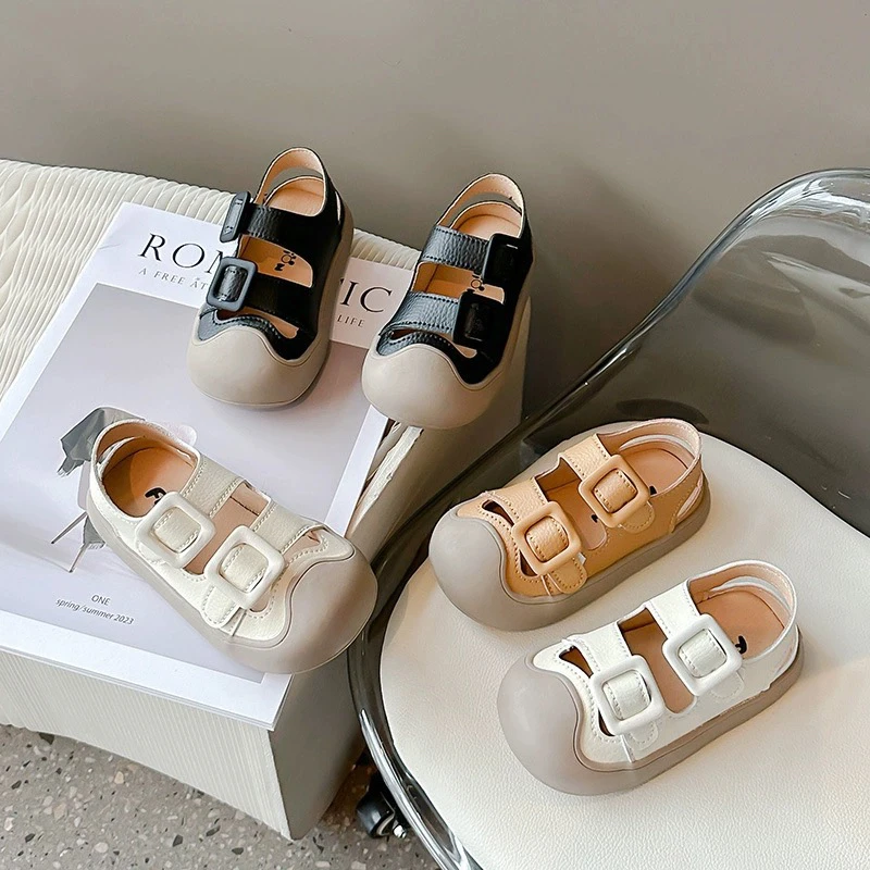 儿童包头凉鞋夏季新款宝宝休闲运动凉鞋小童男孩女孩皮面218