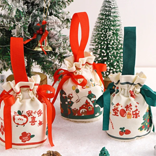 圣诞节礼物袋平安夜苹果包装圣诞老人苹果袋手提糖果袋帆布苹果袋