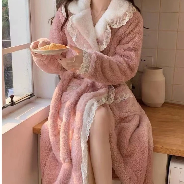 【送睡裤，拍一送一】加绒加厚睡袍公主甜美风厚款睡衣舒棉绒女士