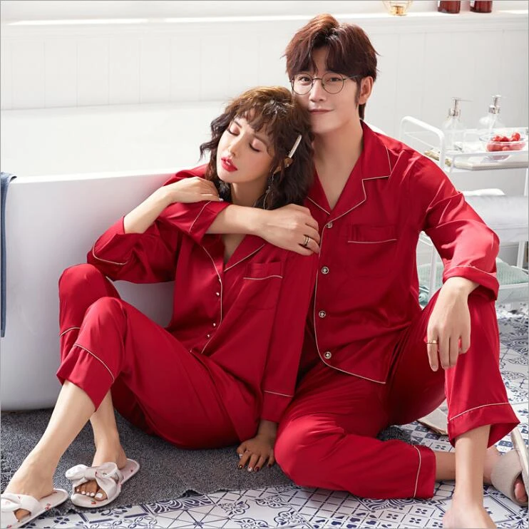 【四季】春款新品！情侣睡衣长袖冰雪丝家居套装情侣款薄款家居服