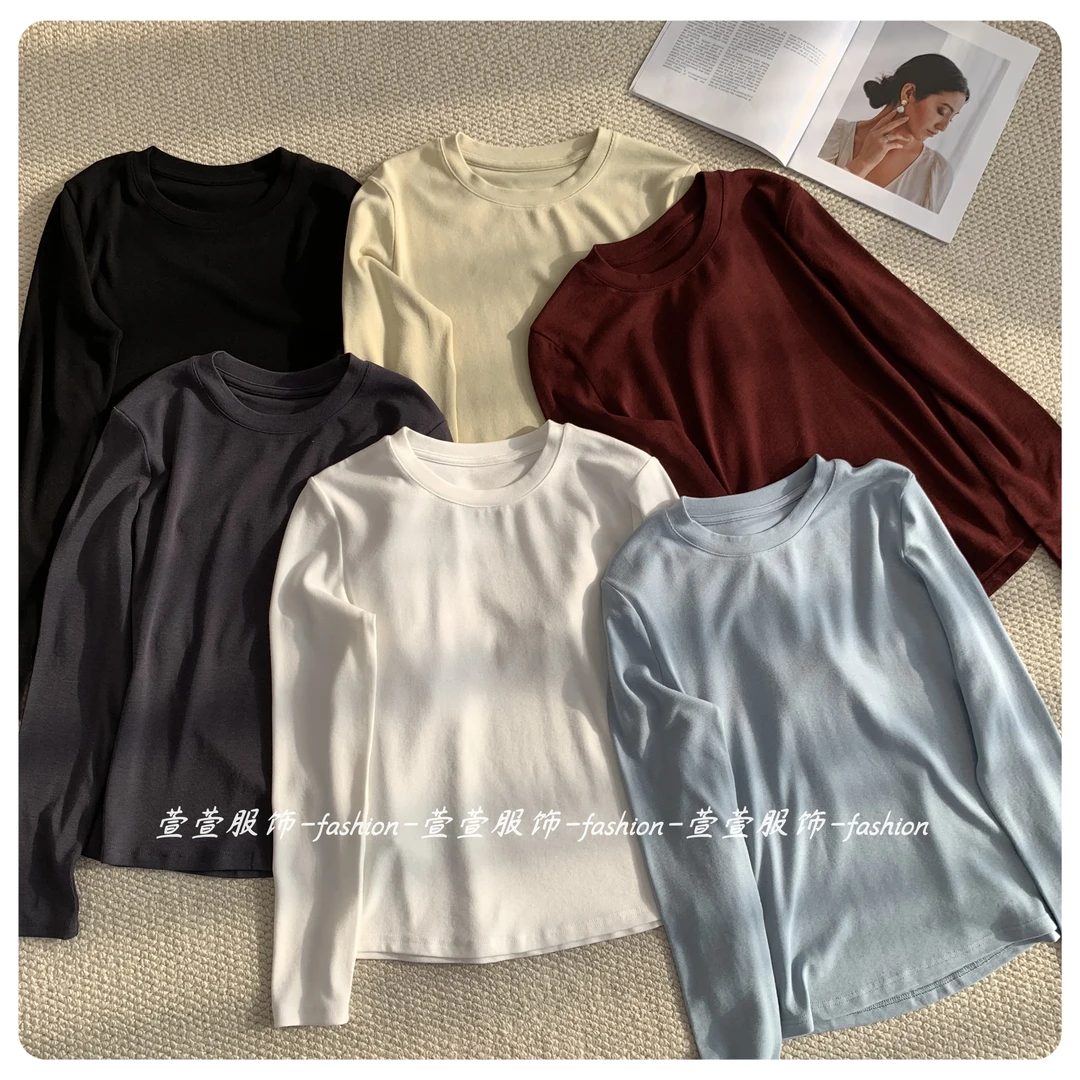 【萱萱服饰】CXT572 早秋新款时尚百搭显瘦慕斯羊绒打底宽松长袖T恤