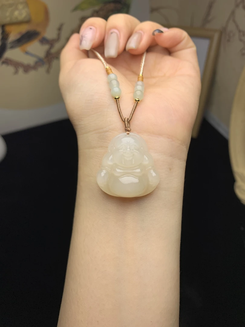 【和田玉藕粉高货30佛公】松柏珠宝 多样性发货一个 送编绳