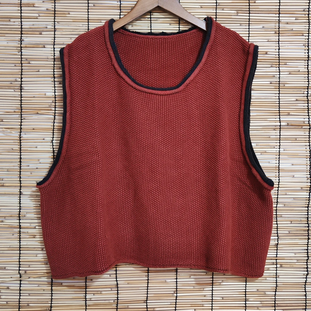 复古炒色棉线炒色拼色卷边针织马甲