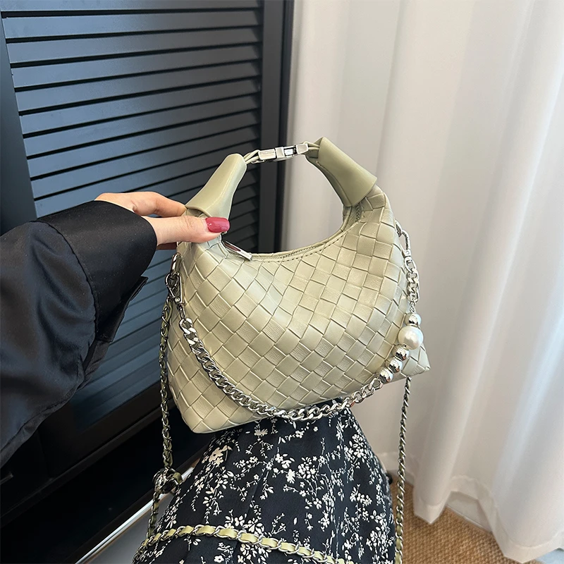 7164绿新款百搭时尚气质手提托特包菜篮子包网红链条单肩斜挎包