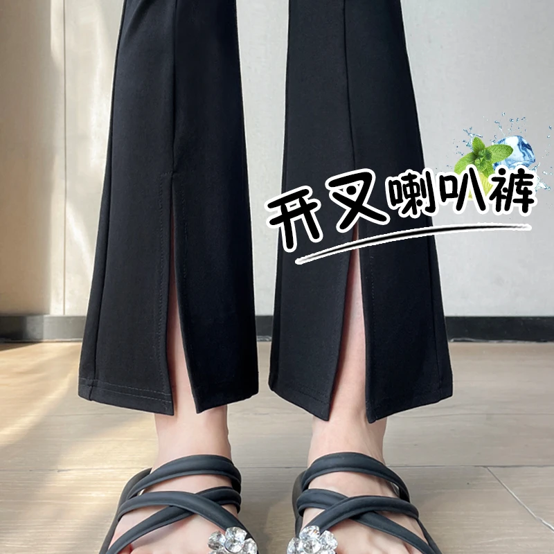 喇叭裤女夏季薄款高腰显瘦高弹力紧身裤150小个子垂感微喇裤九分