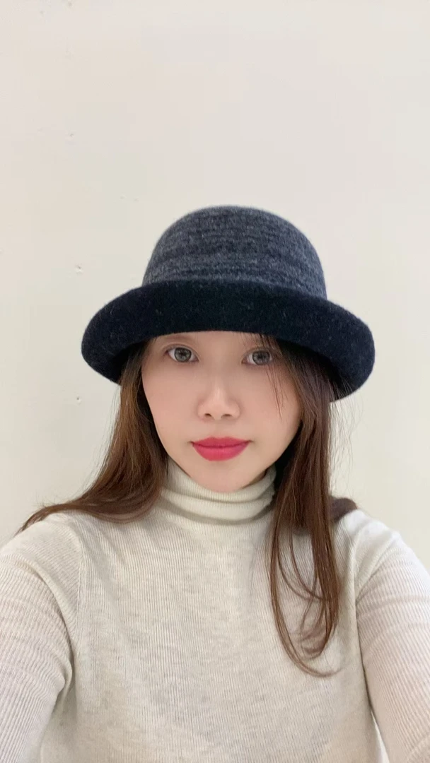 女秋冬新款优雅卷边复古百搭羊毛软呢渔夫帽时尚保暖盆帽针织条纹