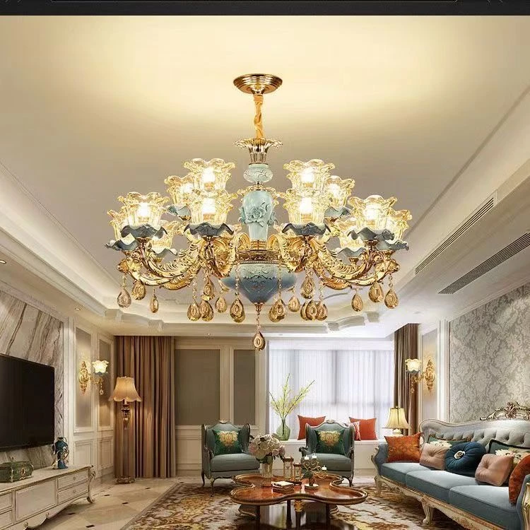 欧式吊灯客厅水晶灯大气餐厅浪漫卧室灯别墅陶瓷法式奢华宫廷吊灯