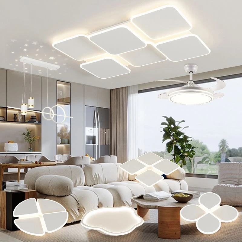 2023爆款客厅灯现代简约卧室灯led吸顶灯奶油北欧风中山灯具套餐