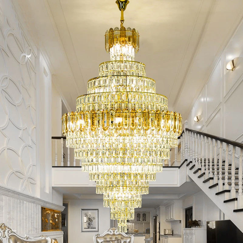 轻奢豪华复式楼水晶大吊灯酒店大堂灯现代简约港式别墅客厅餐厅灯