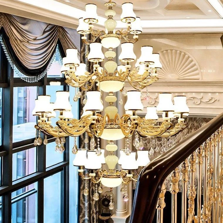 欧式别墅复式楼大吊灯楼中楼客厅酒店中空大厅水晶灯楼梯灯长吊灯