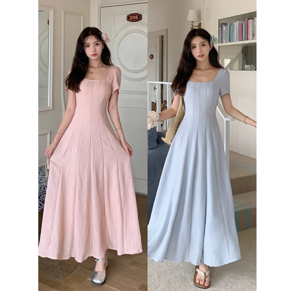 【现货】大码法式赫本风月光少女简约收腰显瘦连衣裙9222