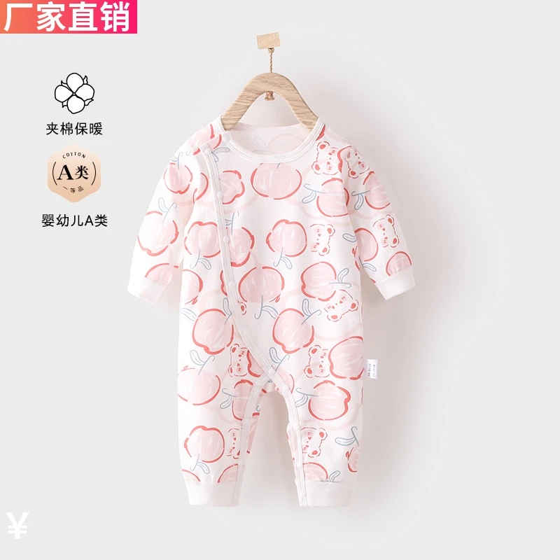 婴儿纯棉无骨缝男女满月连体衣春秋装外穿宝宝哈衣爬服新生儿衣服