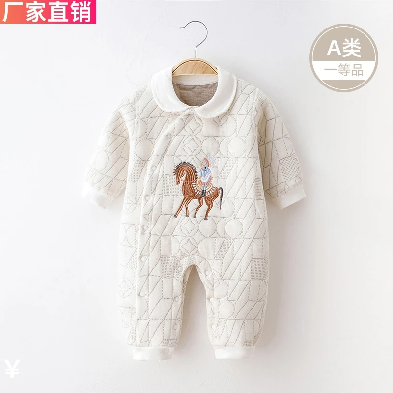 新生婴儿连体衣服薄棉衣婴儿加厚棉衣秋冬内搭保暖新生儿幼儿夹棉