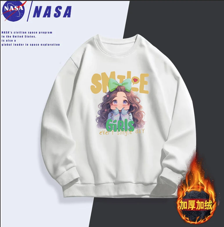 【芳芳惊喜】国潮新款男女同款运动休闲百搭圆领加绒卫衣-女孩