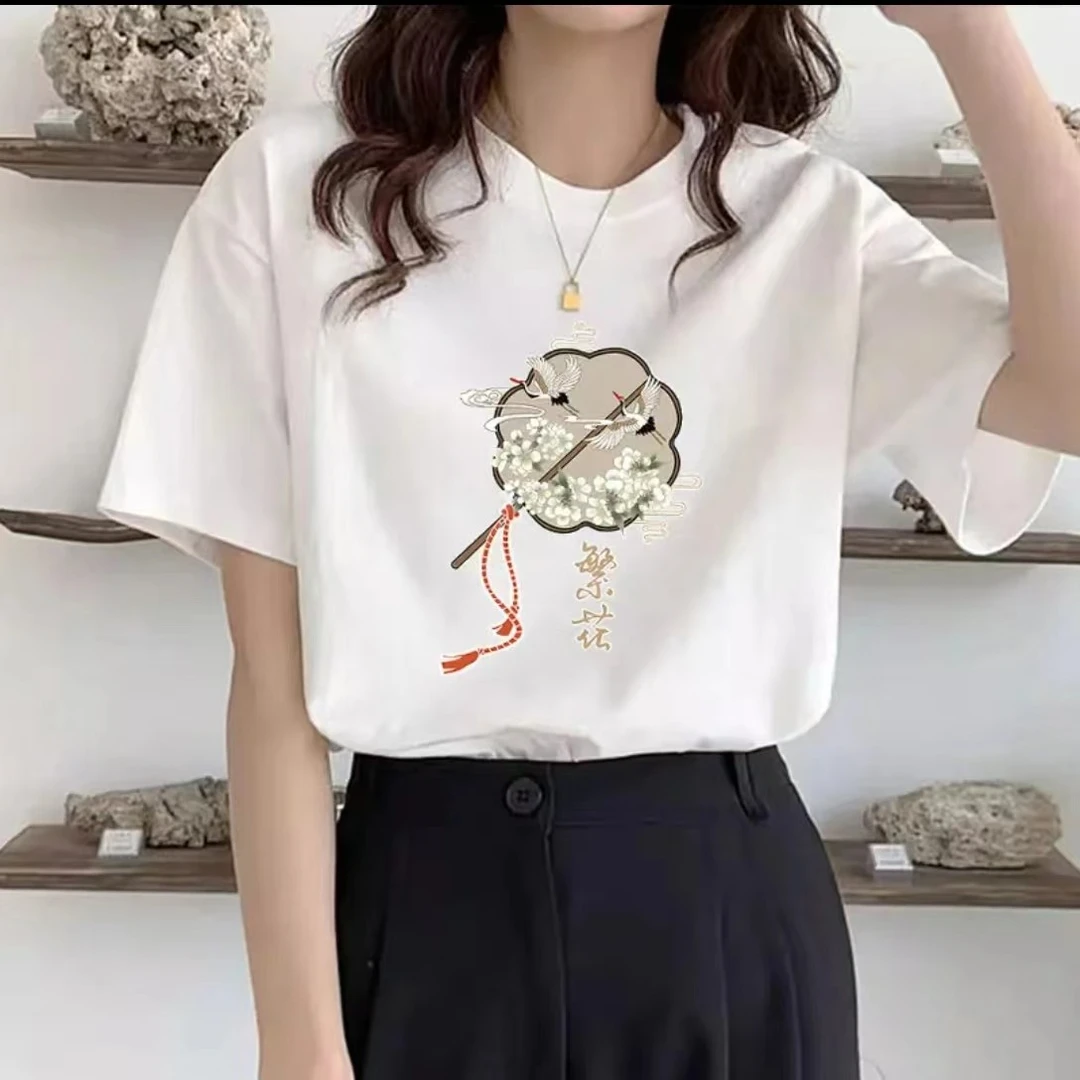 透气宽松2025夏季T恤纯棉印花休闲时尚百搭T恤-繁花