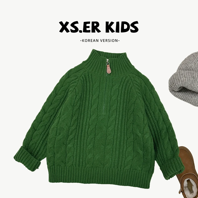 【小首尔】现货-男女童复古韩系针织衫冬季百搭宽松毛衣HCXZ3837
