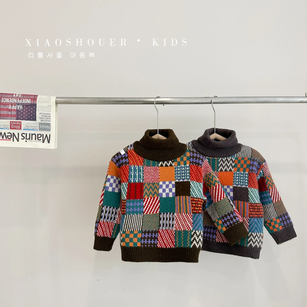 【小首尔】现货-qc3原版秋儿童韩版时尚复古套头高领毛衣stc0004