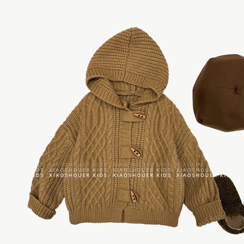 【小首尔】现货-qc男童复古韩系针织开衫秋季百搭连帽毛衣HBB5562