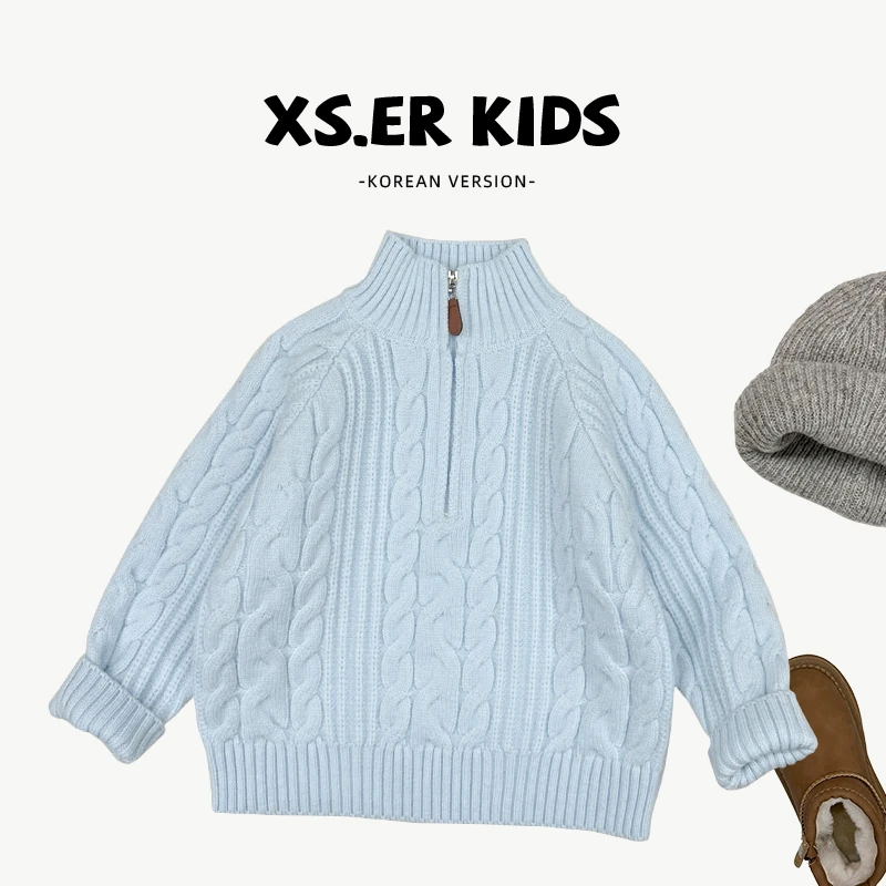 【小首尔】现货-qc8男女童复古休闲韩系针织衫冬季宽松毛衣HCXZ3837