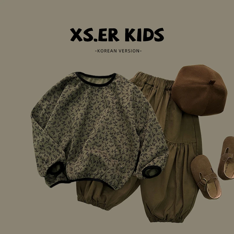 【小首尔】现货-男童复古森系碎花上衣秋季时尚韩版卫衣HBB2380