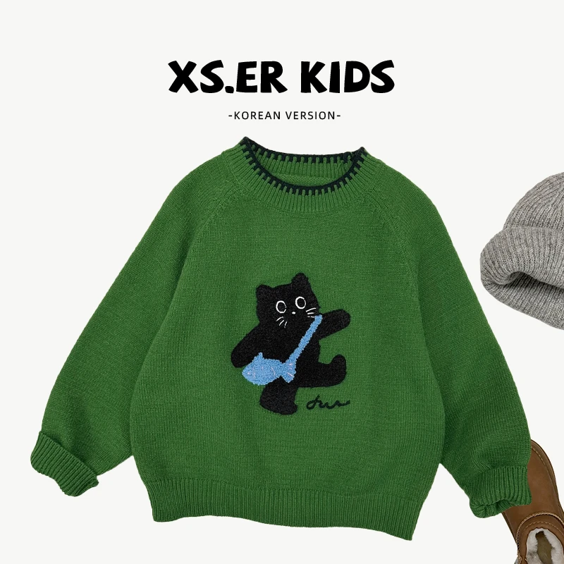 【小饭团】现货-男童冬季可爱软糯背包小猫针织针织毛衣HBB6324