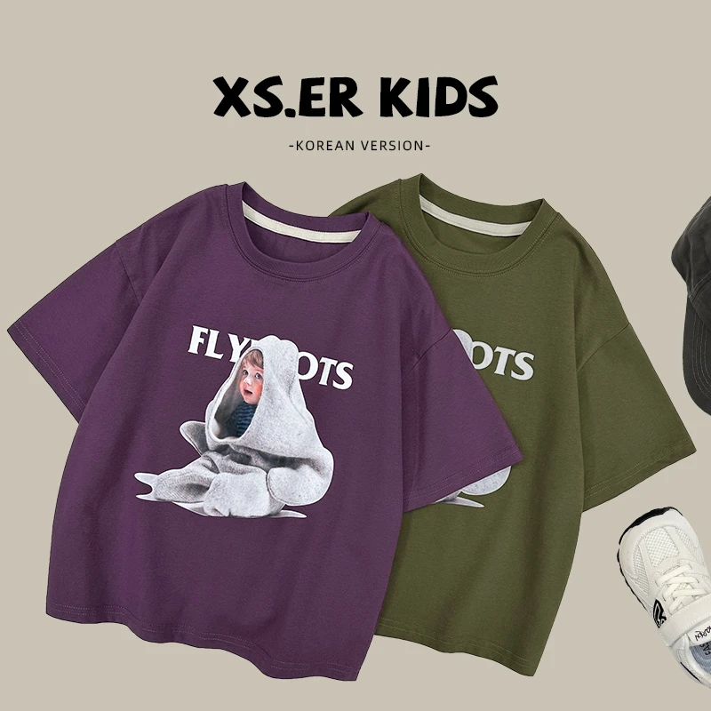 【小首尔】原版-男童潮流美式短袖上衣夏时尚百搭日常T恤HBB3701