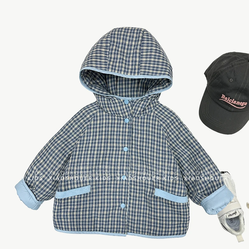 【小首尔】现货-qc男女童韩版连帽棉服冬季保暖加绒加厚棉袄HBB6176