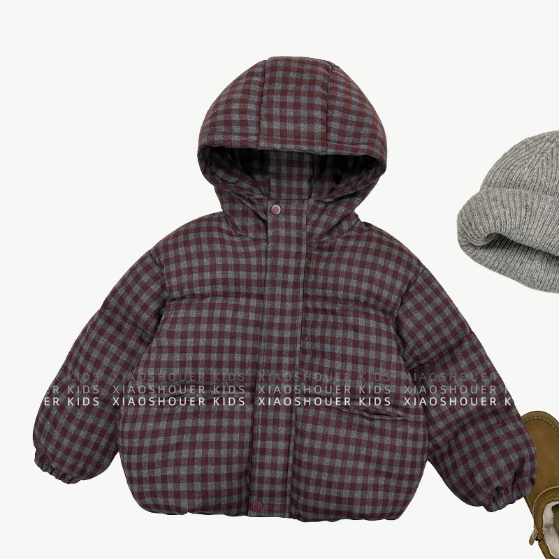 【小首尔】现货-男女童格子连帽棉服冬季保暖加厚棉袄HBB6496