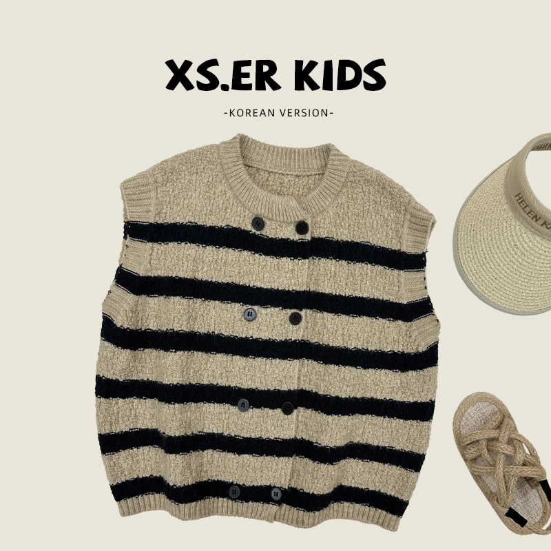 【小首尔现货-原版男童复古条纹针织马甲秋韩系无袖上衣HBB3648