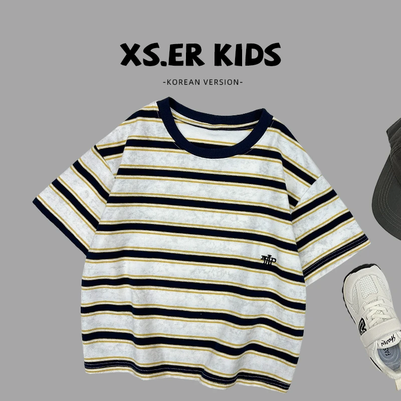【小首尔】原版-男童韩版简约帅气短袖上衣夏季条纹T恤HBB5138