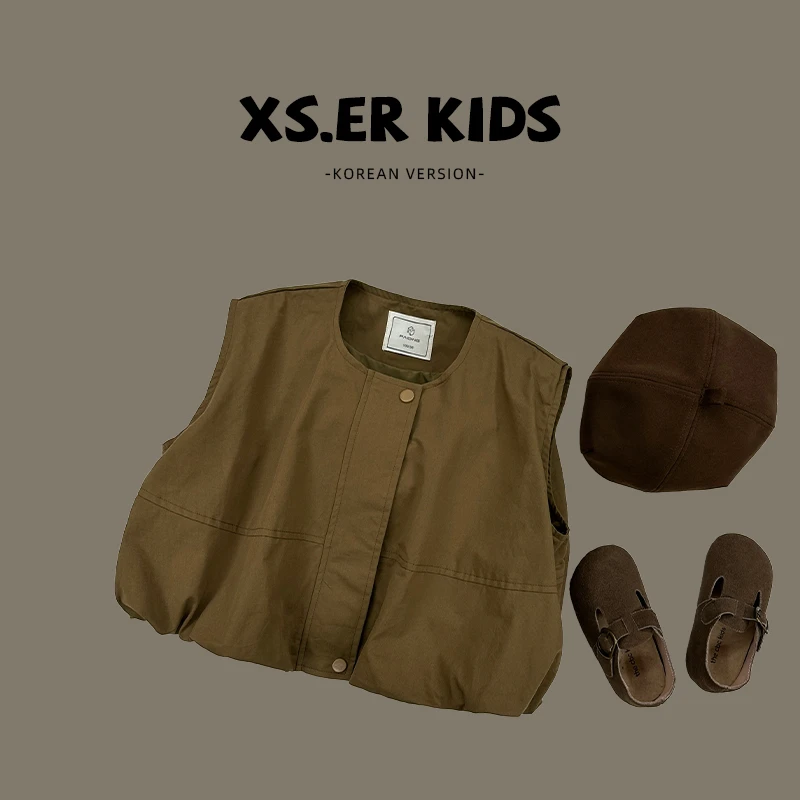 【小首尔】现货-qc3韩版马甲秋季复古森系时尚无袖上衣潮HBB2406