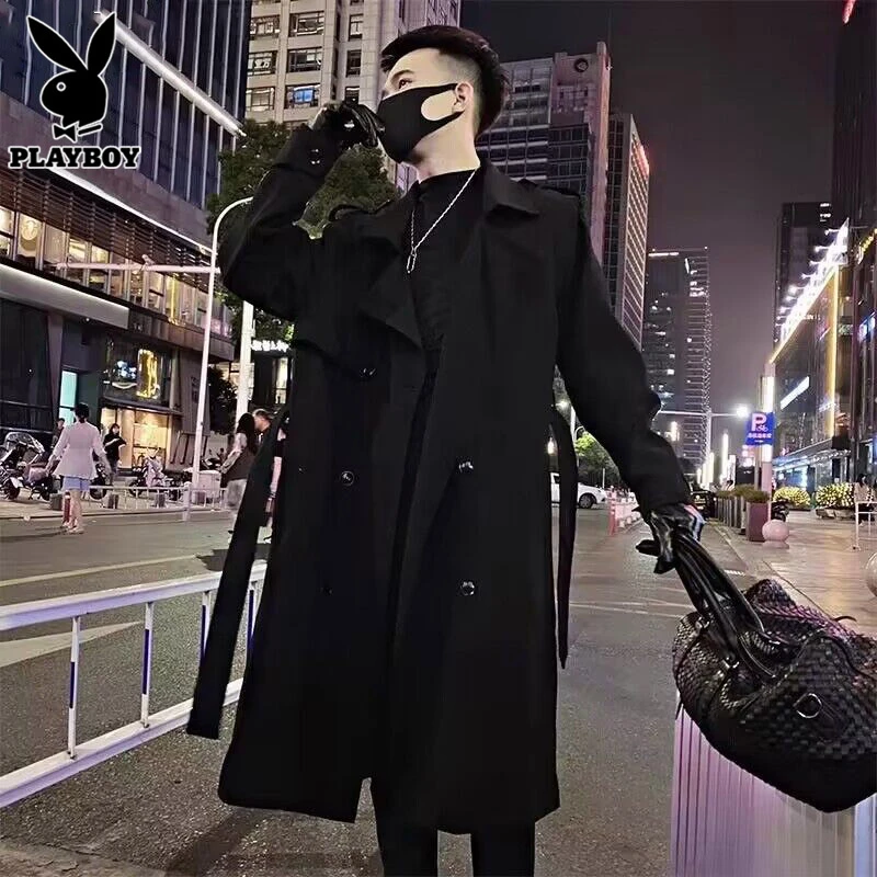 花花公子韩系风衣男士中长款帅气翻领大衣春季高级感休闲外套男装