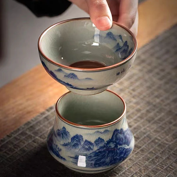 茶漏茶滤千里江山茶叶过滤网泡茶器陶瓷公道杯一体滤茶器茶具配件