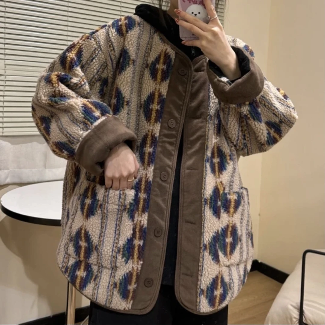 去月球TTM 原创【天顶一粒星】拼接提花加绒加厚毛毛外套